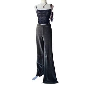 Aerie Green Groove-On Velour High-Waisted Flare Pants | Medium Long